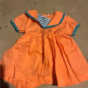 Vintage toddler Orange Sailor-Style Dress with Teal Trim